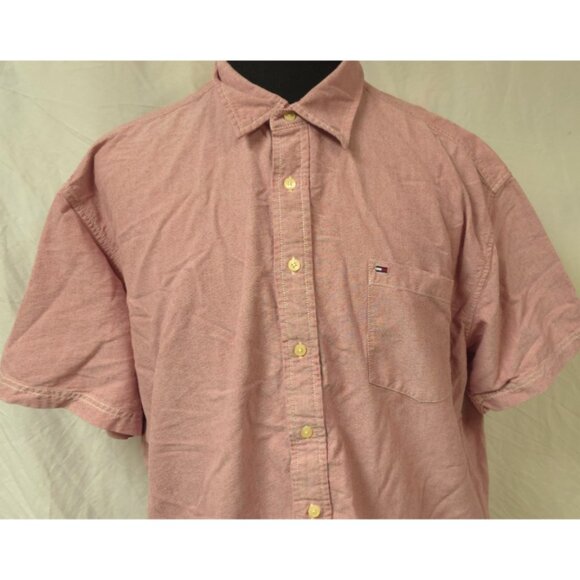 Tommy Hilfiger Denim Mens XXL Red Sun Washed Button Up Short Sleeve Denim Shirt - Picture 2 of 13